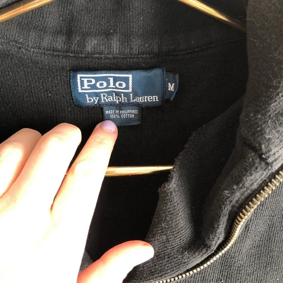 Y2k Vintage Polo Ralph Lauren oversized black pullover half zip sweater top - Picture 3 of 5